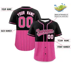 Black Pink Half Stripe Authentic Baseball Jersey 2