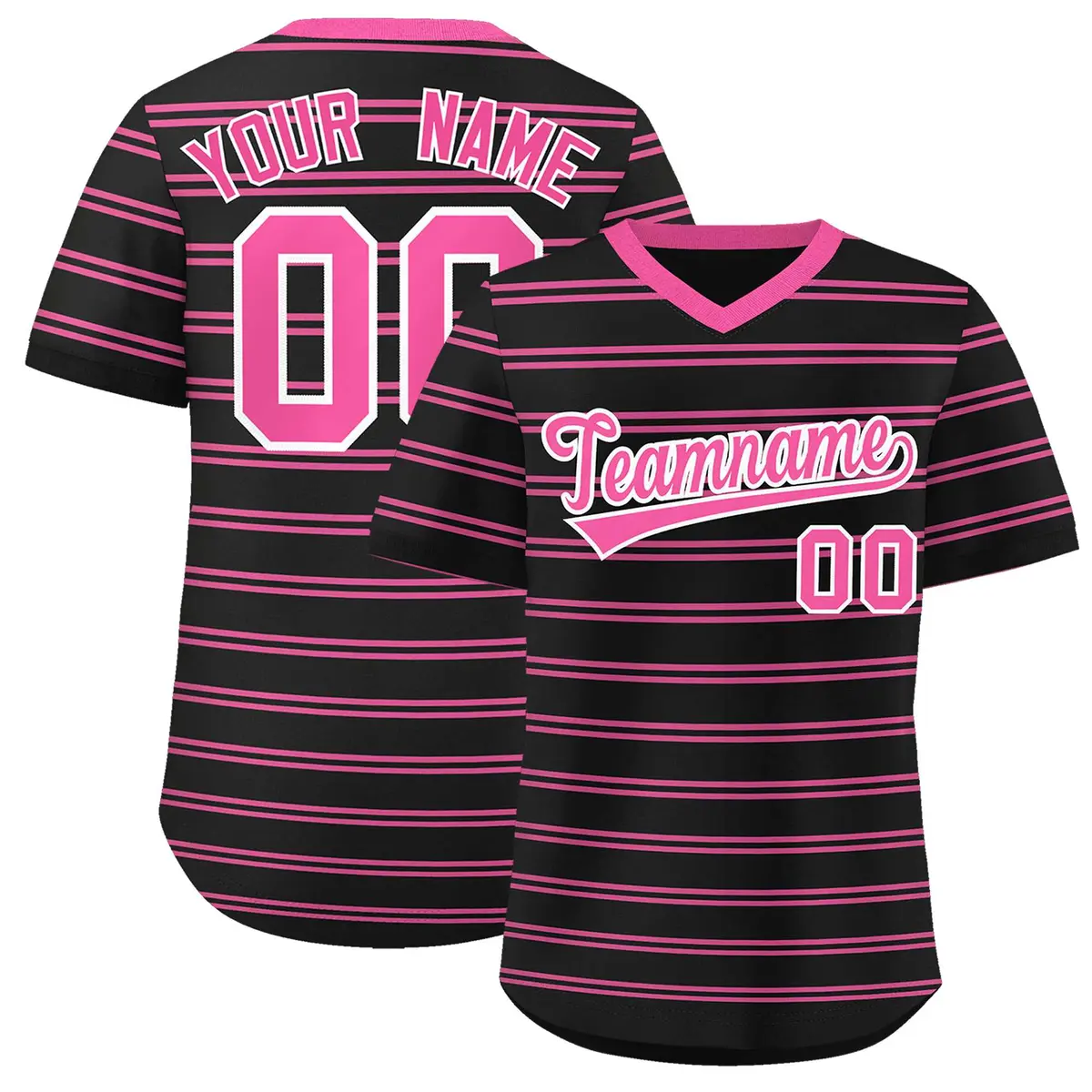 Black Pink Horizontal Stripe Pullover Baseball Jersey