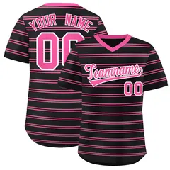 Black Pink Horizontal Stripe Pullover Baseball Jersey