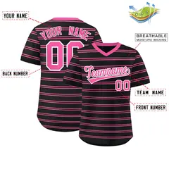 Black Pink Horizontal Stripe Pullover Baseball Jersey 2