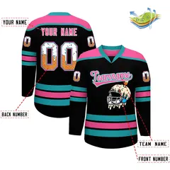 Black Pink Ice Cream Helmet Pattern V-Neck Hockey Jersey 2