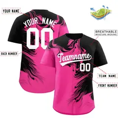 Black Pink Ink Pattern Authentic Baseball Jersey 2