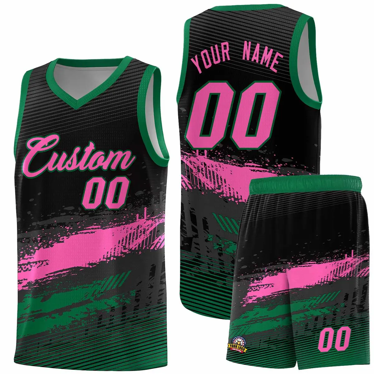 Black Pink Kelly Green Graffiti Pattern Basketball Jersey