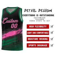 Black Pink Kelly Green Graffiti Pattern Basketball Jersey 2