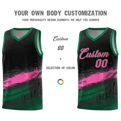 Black Pink Kelly Green Graffiti Pattern Basketball Jersey 3