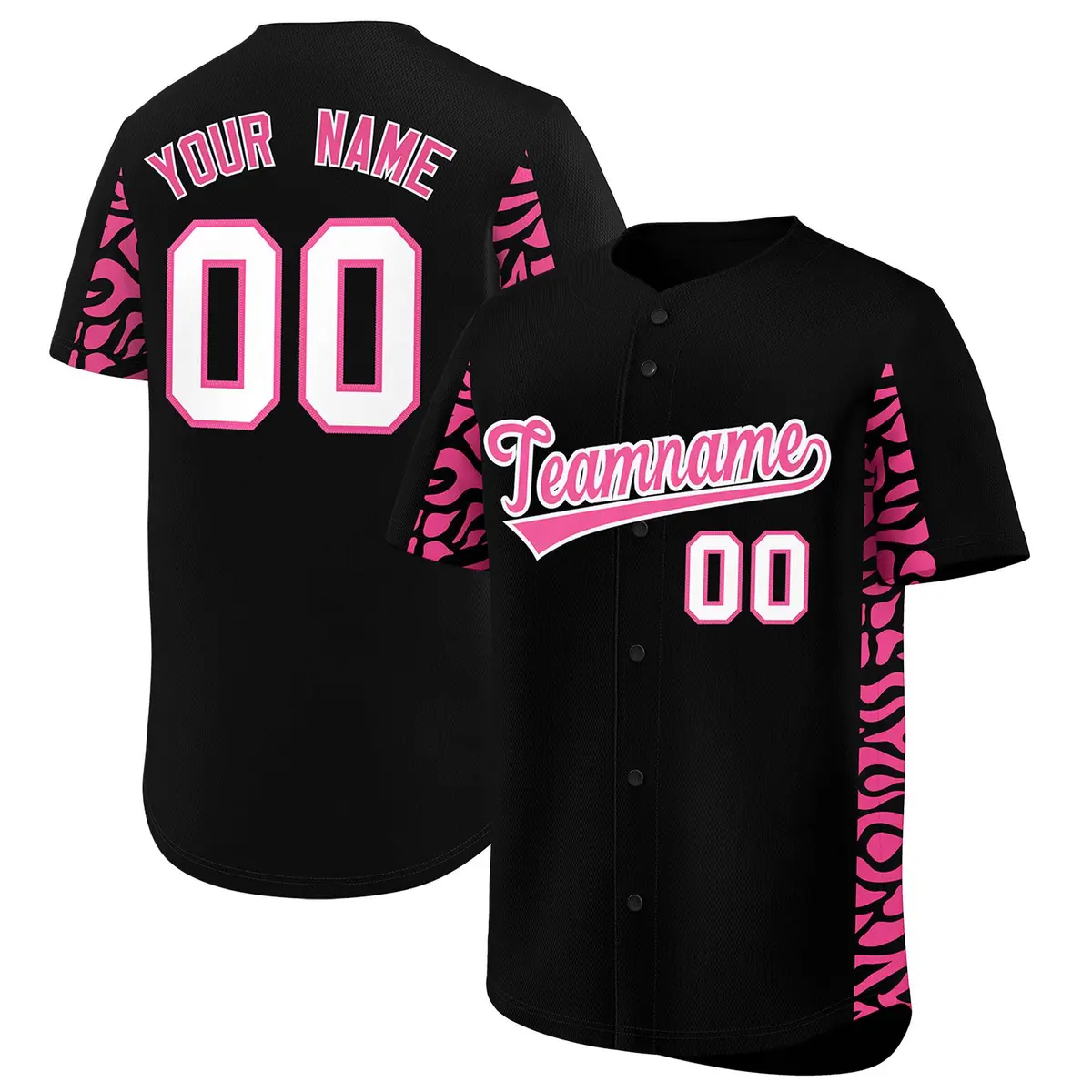 Black Pink Leopard Graffiti Side Design Baseball Jersey