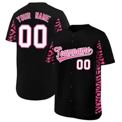 Black Pink Leopard Graffiti Side Design Baseball Jersey 1
