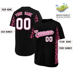 Black Pink Leopard Graffiti Side Design Baseball Jersey 2
