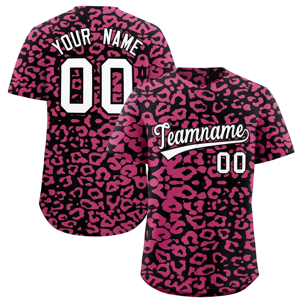 Black Pink Leopard Print Baseball Jersey
