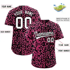 Black Pink Leopard Print Baseball Jersey 2