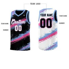 Black Pink Light Blue Reversible Stellar Strike Series Basketball Jersey 4