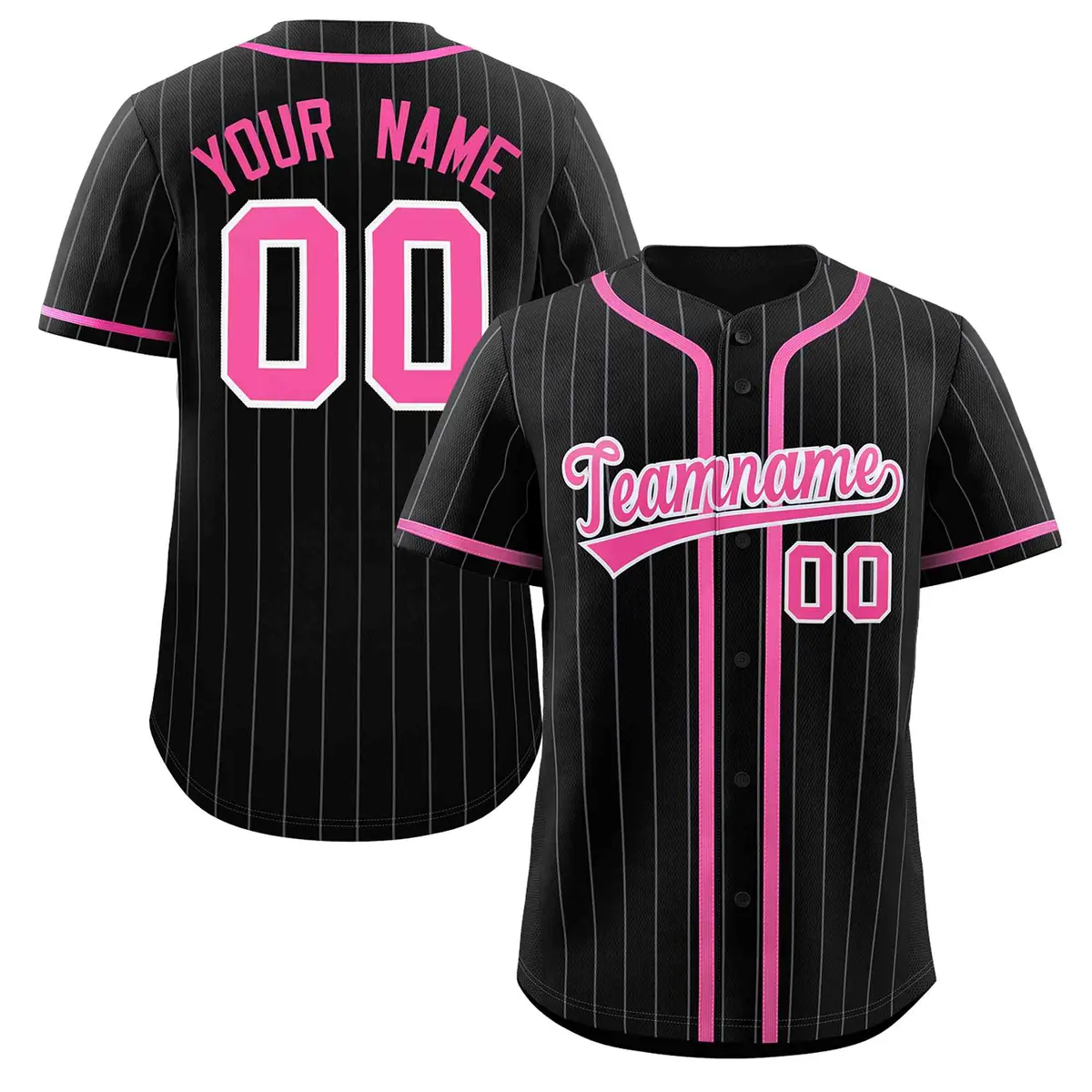 Black Pink-Light Gray Stripe Full Button Baseball Jersey