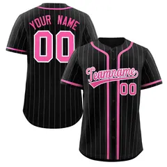 Black Pink-Light Gray Stripe Full Button Baseball Jersey