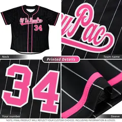 Black Pink-Light Gray Stripe Full Button Baseball Jersey 2