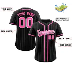 Black Pink-Light Gray Stripe Full Button Baseball Jersey 3