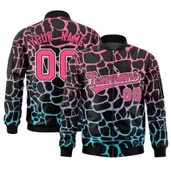 Black Pink-Lt Blue Spotted Varsity Full-Zip Letterman Bomber Jacket 1