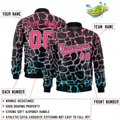 Black Pink-Lt Blue Spotted Varsity Full-Zip Letterman Bomber Jacket 2