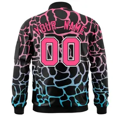 Black Pink-Lt Blue Spotted Varsity Full-Zip Letterman Bomber Jacket 4