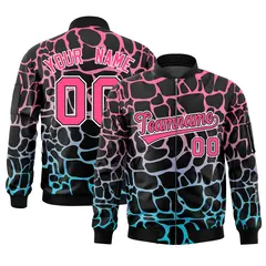 Black Pink-Lt Blue Spotted Varsity Full-Zip Letterman Bomber Jacket 1