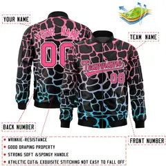 Black Pink-Lt Blue Spotted Varsity Full-Zip Letterman Bomber Jacket 2