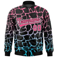 Black Pink-Lt Blue Spotted Varsity Full-Zip Letterman Bomber Jacket 3