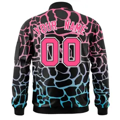 Black Pink-Lt Blue Spotted Varsity Full-Zip Letterman Bomber Jacket 4