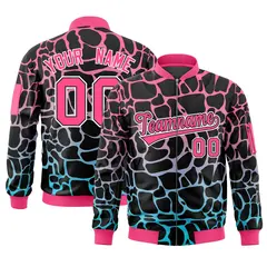 Black Pink-Lt Blue Spotted Varsity Full-Zip Letterman Bomber Jacket 1