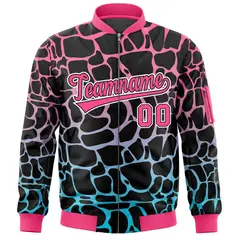 Black Pink-Lt Blue Spotted Varsity Full-Zip Letterman Bomber Jacket 3