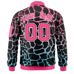 Black Pink-Lt Blue Spotted Varsity Full-Zip Letterman Bomber Jacket 4