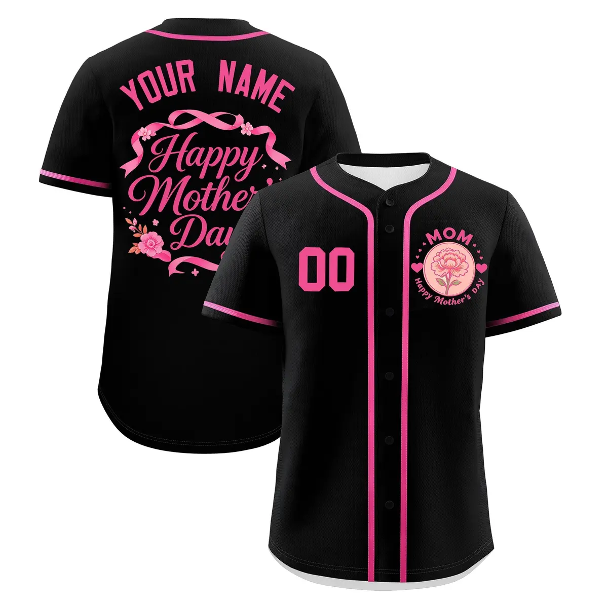 Black Pink Mother's Day Baseball Jersey
