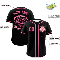 Black Pink Mother's Day Baseball Jersey 2
