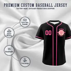 Black Pink Mother's Day Baseball Jersey 3