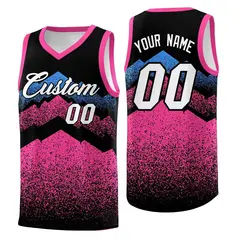 Black Pink Mountain Fade Gradient Fashion Basketball Jersey 1