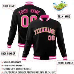 Black Pink-Neon Green Varsity Full-Snap Letterman Jacket 4