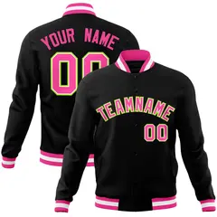 Black Pink-Neon Green Varsity Full-Snap Letterman Jacket