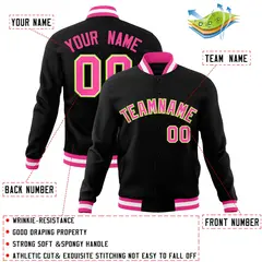 Black Pink-Neon Green Varsity Full-Snap Letterman Jacket 4