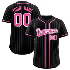Black Pink Pinstripe Authentic Baseball Jersey