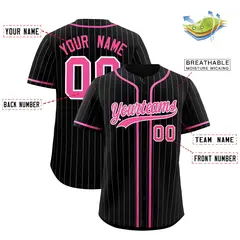 Black Pink Pinstripe Authentic Baseball Jersey 2