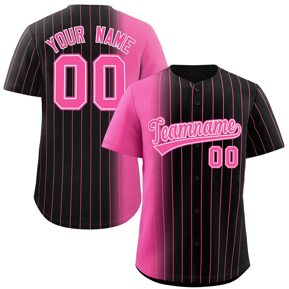 Black Pink Pinstripe Gradient Baseball Jersey