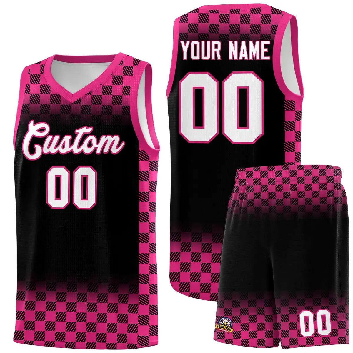 Black Pink Plaid Basketball Jersey for Teams