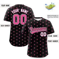 Black Pink Polka Dot Graffiti Authentic Baseball Jersey 2