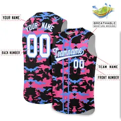 Black Pink Powder Blue Camo Sleeveless Baseball Jersey 2