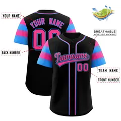 Black Pink Powder Blue Sleeve Flag Lace Baseball Jersey 2