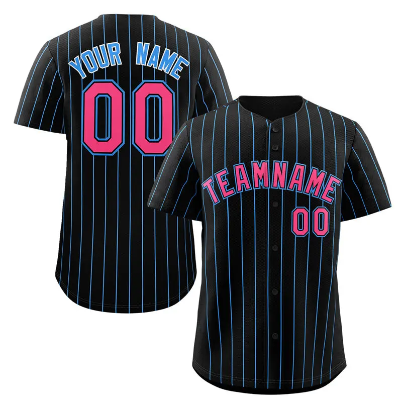 Black Pink-Powder Blue Stripe Fashion Baseball Jersey