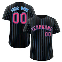 Black Pink-Powder Blue Stripe Fashion Baseball Jersey