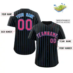 Black Pink-Powder Blue Stripe Fashion Baseball Jersey 3