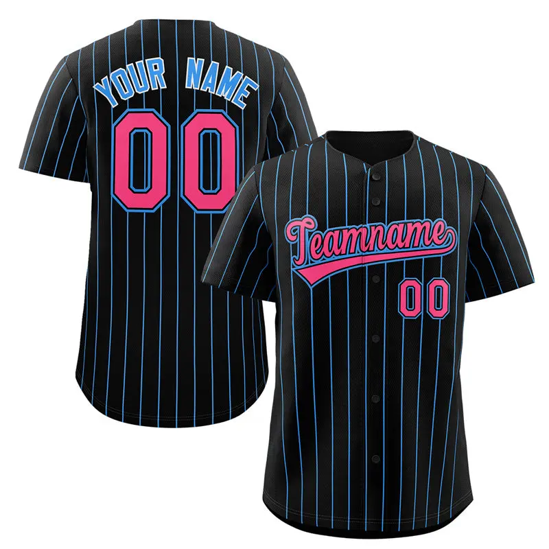 Black Pink-Powder Blue Stripe Fashion Baseball Jersey