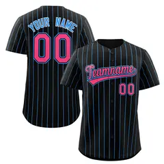 Black Pink-Powder Blue Stripe Fashion Baseball Jersey