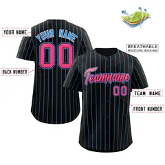 Black Pink-Powder Blue Stripe Fashion Baseball Jersey 2