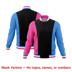 Black Pink Powder Blue Three Color Block Varsity Letterman Jacket 7